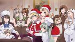  anchovy_(girls_und_panzer) animal_costume bow brown_hair chef_hat christmas cup darjeeling_(girls_und_panzer) drill_hair girls_und_panzer green_hair hat highres itsumi_erika katyusha_(girls_und_panzer) kay_(girls_und_panzer) kimi_tsuru long_hair mika_(girls_und_panzer) monocle multiple_girls nishi_kinuyo nishizumi_maho nishizumi_miho portrait_(object) reindeer_costume santa_costume shimada_arisu short_hair teacup twin_drills twintails 