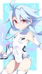  1girl absurdres ahoge bare_shoulders blush breasts elbow_gloves gloves hair_between_eyes highres leotard light_blue_hair looking_at_viewer neptune_(series) power_symbol red_eyes shimeji_wyvern short_hair_with_long_locks small_breasts smile solo symbol-shaped_pupils thigh-highs white_gloves white_heart white_leotard 