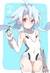  1girl ahoge bare_shoulders blush breasts elbow_gloves gloves hair_between_eyes highres leotard light_blue_hair looking_at_viewer neptune_(series) power_symbol red_eyes shimeji_wyvern short_hair_with_long_locks small_breasts solo symbol-shaped_pupils thigh-highs white_gloves white_heart white_leotard 