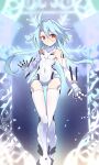  1girl absurdres ahoge bare_shoulders blush breasts elbow_gloves gloves hair_between_eyes highres leotard light_blue_hair looking_at_viewer neptune_(series) power_symbol red_eyes shimeji_wyvern short_hair_with_long_locks small_breasts solo symbol-shaped_pupils thigh-highs white_gloves white_heart white_leotard 
