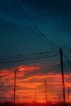  absurdres animal artist_name bird clouds commentary_request highres lamppost no_humans original scenery sky skyrick9413 star_(sky) starry_sky sunset tree utility_pole 