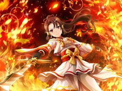  akikaze_rui black_hair brown_eyes dress fire long_hair shoujo_kageki_revue_starlight 