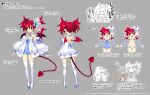  1girl alternate_costume blush bow concept_art demon_girl demon_tail detached_sleeves disgaea disgaea_rpg earrings etna flat_chest hair_bow hair_ornament harada_takehito jewelry light_persona makai_senki_disgaea mismatched_footwear nippon_ichi official_art panties pantyshot pointy_ears puffy_sleeves red_eyes redhead shirt skirt slit_pupils smile star_(symbol) star_earrings striped striped_shirt tail tears thigh-highs twintails underwear white_legwear white_panties wings 