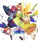  1girl bangs blonde_hair blue_hair fairy_wings fire_emblem fire_emblem_heroes full_body gradient gradient_hair highres japanese_clothes kimono kippu long_hair multicolored_hair official_art orange_hair peony_(fire_emblem) pointy_ears purple_hair sandals solo tanbi transparent_background triandra_(fire_emblem) white_legwear wide_sleeves wings 