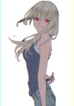  1girl absurdres blonde_hair henken highres long_hair original red_eyes shorts sketch solo tank_top white_background 