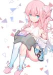  1girl blue_eyes blue_hair blue_legwear full_body gradient_hair hair_ornament highres kaname_(melaninusa09) long_hair long_sleeves looking_at_viewer multicolored_hair pink_hair propro_production solo virtual_youtuber yumesaki_mia 