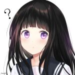  1girl ? artist_name bangs black_hair black_sailor_collar blunt_bangs blush chitanda_eru closed_mouth commentary_request eyebrows_visible_through_hair freonclayr hyouka long_hair looking_at_viewer portrait sailor_collar school_uniform serafuku signature simple_background solo violet_eyes white_background 