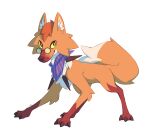  claws commentary commission creature english_commentary full_body gen_7_pokemon glasses looking_at_viewer lycanroc lycanroc_(dusk) no_humans pokemon pokemon_(creature) salanchu signature simple_background solo white_background 