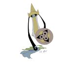  aegislash apios1 black_sclera blue_eyes commentary floating full_body gen_6_pokemon grass highres holding holding_shield no_humans number one-eyed pokedex_number pokemon pokemon_(creature) shield simple_background sketch sword weapon white_background 