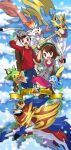  1boy 1girl :d :o backpack bag blue_sky brown_hair clouds cloudy_sky commentary_request creature day dog english_commentary english_text enishi_(menkura-rin10) gen_8_pokemon gloria_(pokemon) grookey hat highres holding holding_poke_ball legendary_pokemon looking_at_viewer monkey one_eye_closed open_mouth outdoors poke_ball poke_ball_(basic) pokemon pokemon_(creature) pokemon_(game) pokemon_swsh rabbit scorbunny sky smile sobble victor_(pokemon) zacian zacian_(crowned) zamazenta zamazenta_(crowned) 
