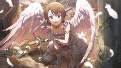  blush brown_hair character_name dress futami_ami idolmaster_million_live!_theater_days short_hair violet_eyes wings 