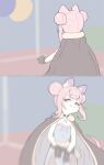  animal_ears cape double_bun facing_away fingerless_gloves gloves looking_back meme mouse_ears mouse_tail pink_eyes pink_hair tail 