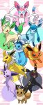  :d absurdres black_eyes blue_eyes brown_eyes closed_mouth commentary_request creature eevee enishi_(menkura-rin10) espeon fang flareon gen_1_pokemon gen_2_pokemon gen_4_pokemon gen_6_pokemon glaceon highres jolteon leafeon looking_at_viewer no_humans open_mouth pokemon pokemon_(creature) red_eyes simple_background smile striped striped_background sylveon umbreon vaporeon violet_eyes white_background 