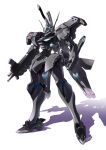  absurdres clenched_hand glowing gun heyzan highres holding holding_gun holding_weapon holstered_weapon looking_ahead mecha muvluv muvluv_alternative no_humans science_fiction shadow solo standing sword type_94_shiranui visor weapon white_background 
