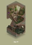  beige_background cave commentary_request diorama gozz highres isometric original pedestal plant pot rope ruins stairs 