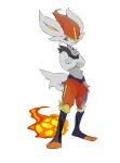  1boy animal_ears apios1 bunny_tail cinderace closed_mouth commentary crossed_arms fire full_body furry gen_8_pokemon highres looking_to_the_side male_focus paws pokemon pokemon_(creature) rabbit_boy rabbit_ears red_eyes redhead short_hair solo standing tail 