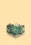  boulder commentary_request diorama fish fishing gozz highres isometric lobster moss orange_background original plant river sitting squirrel 