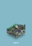  blue_background boulder commentary_request diorama fish gem gozz highres isometric kneeling original plant shore water 