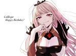  1girl aaanecooo absurdres black_nails breasts happy_birthday highres hololive hololive_english large_breasts long_hair mori_calliope pink_eyes pink_hair shoulder_spikes smile spikes tiara veil white_background 