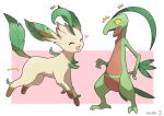  :d ^_^ blush_stickers closed_eyes commentary_request creature enishi_(menkura-rin10) full_body gen_3_pokemon gen_4_pokemon grovyle happy heart highres leafeon looking_at_another motion_lines no_humans open_mouth pokemon pokemon_(creature) signature smile standing 