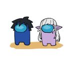  among_us astronaut bangs black_hair chibi cosplay crewmate_(among_us) crossover grey_hair kitase_kazuhiro kitase_kazuhiro_(cosplay) mariabelle_(elf-san) mariabelle_(elf-san)_(cosplay) nihon_e_youkoso_elf-san. pointy_ears shimo_(s_kaminaka) spacesuit visor white_background 