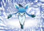  commentary_request creature enishi_(menkura-rin10) full_body gen_4_pokemon glaceon highres ice looking_at_viewer no_humans outdoors pokemon pokemon_(creature) signature snow solo sparkle standing 