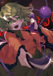  bow eyeball floral_print frilled_sleeves frills green_eyes green_hair green_skirt hat hat_bow hat_ribbon heart heart_of_string highres holding holding_weapon kappa_mame knife komeiji_koishi long_sleeves phone ribbon shirt skirt smile string third_eye touhou weapon wide_sleeves yellow_shirt 
