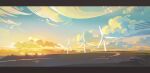  blue_sky clouds cloudy_sky commentary_request highres huanxiang_huifeng letterboxed no_humans original outdoors scenery sky sunset wind_turbine windmill 