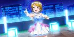  blush brown_hair dress gloves koizumi_hanayo love_live!_school_idol_festival_all_stars short_hair smile violet_eyes 