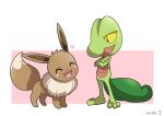  :d ^_^ blush_stickers closed_eyes commentary_request creature crossed_arms eevee enishi_(menkura-rin10) full_body gen_1_pokemon gen_3_pokemon happy heart highres looking_at_another no_humans open_mouth pokemon pokemon_(creature) signature smile standing treecko 