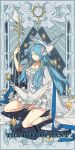  1girl absurdres ahoge aqua_hair bangs bili_girl_22 bilibili_douga closed_eyes full_body hair_ornament highres long_hair sitting solo tarot 