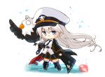  &gt;:) 1girl afloat artist_name azur_lane bald_eagle bangs belt bird black_jacket black_legwear black_neckwear black_skirt breasts chibi coat commentary_request eagle eagle_union_(emblem) enterprise_(azur_lane) eyebrows_visible_through_hair full_body grey_eyes hat highres jacket large_breasts long_hair looking_at_viewer necktie ocean peaked_cap pleated_skirt revision shirt signature silver_hair simple_background skirt smile taisa_(kari) thigh-highs very_long_hair violet_eyes white_background white_hair white_shirt wind zettai_ryouiki 