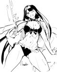  bikini black_hair bowalia coat fate/grand_order fate_(series) frilled_bikini frills greyscale long_hair midriff monochrome muscular navel saint_martha saint_martha_(swimsuit_ruler)_(fate) swimsuit toned 