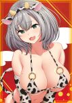  1girl animal_ears breasts commentary_request cow_ears cow_horns hololive horns large_breasts looking_at_viewer open_mouth shiro_sousu shirogane_noel short_hair silver_hair solo upper_body virtual_youtuber 