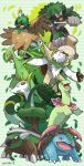  absurdres chesnaught commentary_request creature decidueye enishi_(menkura-rin10) gen_1_pokemon gen_2_pokemon gen_3_pokemon gen_4_pokemon gen_5_pokemon gen_6_pokemon gen_7_pokemon gen_8_pokemon highres looking_at_viewer meganium no_humans pokemon pokemon_(creature) rillaboom sceptile serperior signature striped striped_background torterra venusaur 