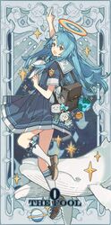  1girl absurdres ahoge aqua_hair bangs bili_girl_22 bilibili_douga full_body highres long_hair solo standing tarot 