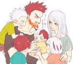  2girls baby beard biting boku_no_hero_academia brother_and_sister child facial_hair family finger_biting fire grey_eyes heterochromia imai_(wana) long_hair lying_on_person multicolored_hair multiple_boys multiple_girls redhead short_hair siblings signature simple_background smile spiky_hair todoroki_enji todoroki_fuyumi todoroki_natsuo todoroki_rei todoroki_shouto todoroki_touya white_background white_hair younger 