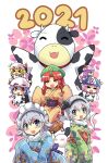 2021 6+girls alternate_costume animal_costume animal_ears bell blonde_hair blue_eyes blush_stickers braid breasts closed_eyes collar colonel_aki commentary_request cow_(life_of_maid) cow_costume cow_ears cow_horns cowbell flandre_scarlet hat highres hong_meiling horns izayoi_sakuya japanese_clothes kimono konpaku_youmu konpaku_youmu_(ghost) light_purple_hair mob_cap multiple_girls open_mouth patchouli_knowledge pink_hair red_eyes redhead remilia_scarlet saigyouji_yuyuko short_hair touhou 