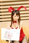   animal_ears asahina_mikuru rabbit_ears collar cosplay fishnet_stockings hiromichi leotard photo sign suzumiya_haruhi_no_yuuutsu  