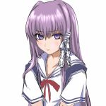  1girl clannad fujibayashi_kyou long_hair pout purple_hair ryuusama school_uniform violet_eyes 