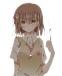  1girl biribiri brown_eyes brown_hair coin electricity hiro_(hirohiro31) misaka_mikoto school_uniform short_hair to_aru_kagaku_no_railgun to_aru_majutsu_no_index 