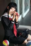  beachball cosplay enma_ai jigoko_shoujo kaleidoscope kanata_(model) knee_socks paper_cranes photo sailor_uniform school_uniform waraningyo 