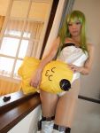  cc code_geass cosplay garters green_hair kohina photo stuffed_animal swimsuit thigh-highs 