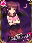  1girl bat_wings belt black_legwear brown_hair character_name choker collarbone crescent heart highres idolmaster idolmaster_cinderella_girls kageira night ogata_chieri open_mouth short_hair sky sleeveless solo star thigh-highs twintails violet_eyes wings wrist_cuffs 