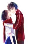  1boy 1girl ayano_(kagerou_project) black_hair closed_eyes couple hetero highres kagerou_project kisaragi_shintarou long_hair pecchii scarf school_uniform short_hair smile tears 