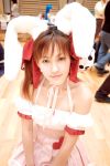   animal_ears rabbit_ears choker cosplay detached_sleeves di_gi_charat fuzzy_dice hair_ribbons laces photo strapless_dress usada_hikaru yuzu_kotoki  