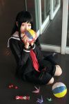  beachball cherries cosplay enma_ai jigoko_shoujo kaleidoscope kanata_(model) knee_socks paper_cranes photo sailor_uniform school_uniform waraningyo 