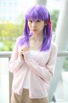  camisole cardigan cosplay fate/stay_night hair_ribbons matou_sakura minato_misa photo purple_hair skirt 