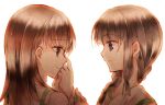  2girls bangs black_eyes black_hair blush braid brown_eyes brown_hair hand_on_another&#039;s_cheek hand_on_another&#039;s_face hime_cut kantai_collection kitakami_(kantai_collection) long_hair momoiro multiple_girls ooi_(kantai_collection) payot personification school_uniform serafuku smile yuri 