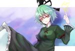  1girl frills ghost_tail green_hair hat kitunemimi short_hair sogabe_shuuji solo spark tate_eboshi touhou yellow_eyes 